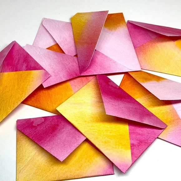 💕Watercolor Pink & Orange mini envelopes - Picture 6 of 7